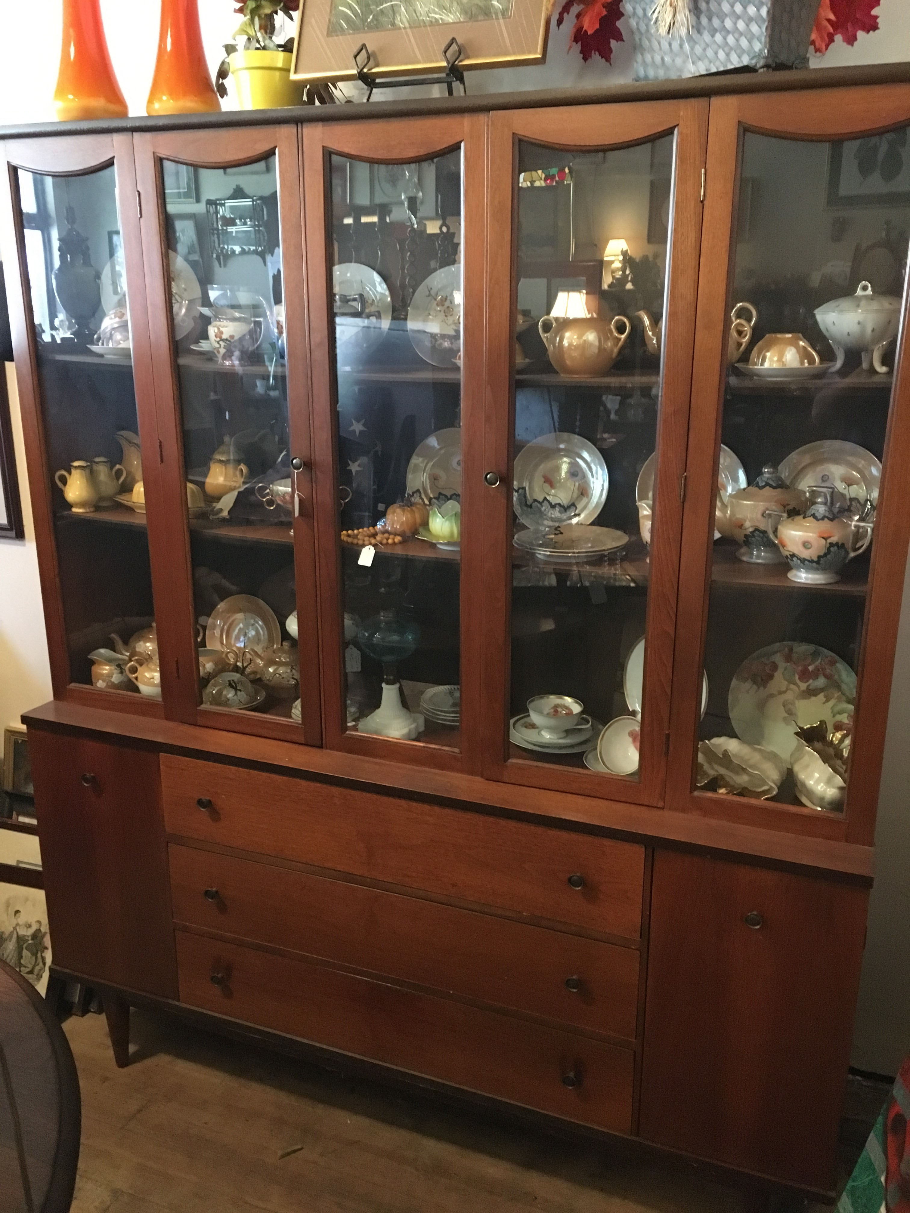Solid Walnut Mid Century China Hutch Old Nottoway Antiques